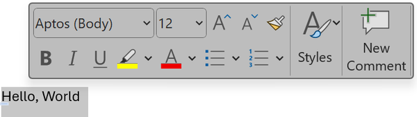 2025 年 Windows 版 Microsoft Word 的上下文弹窗